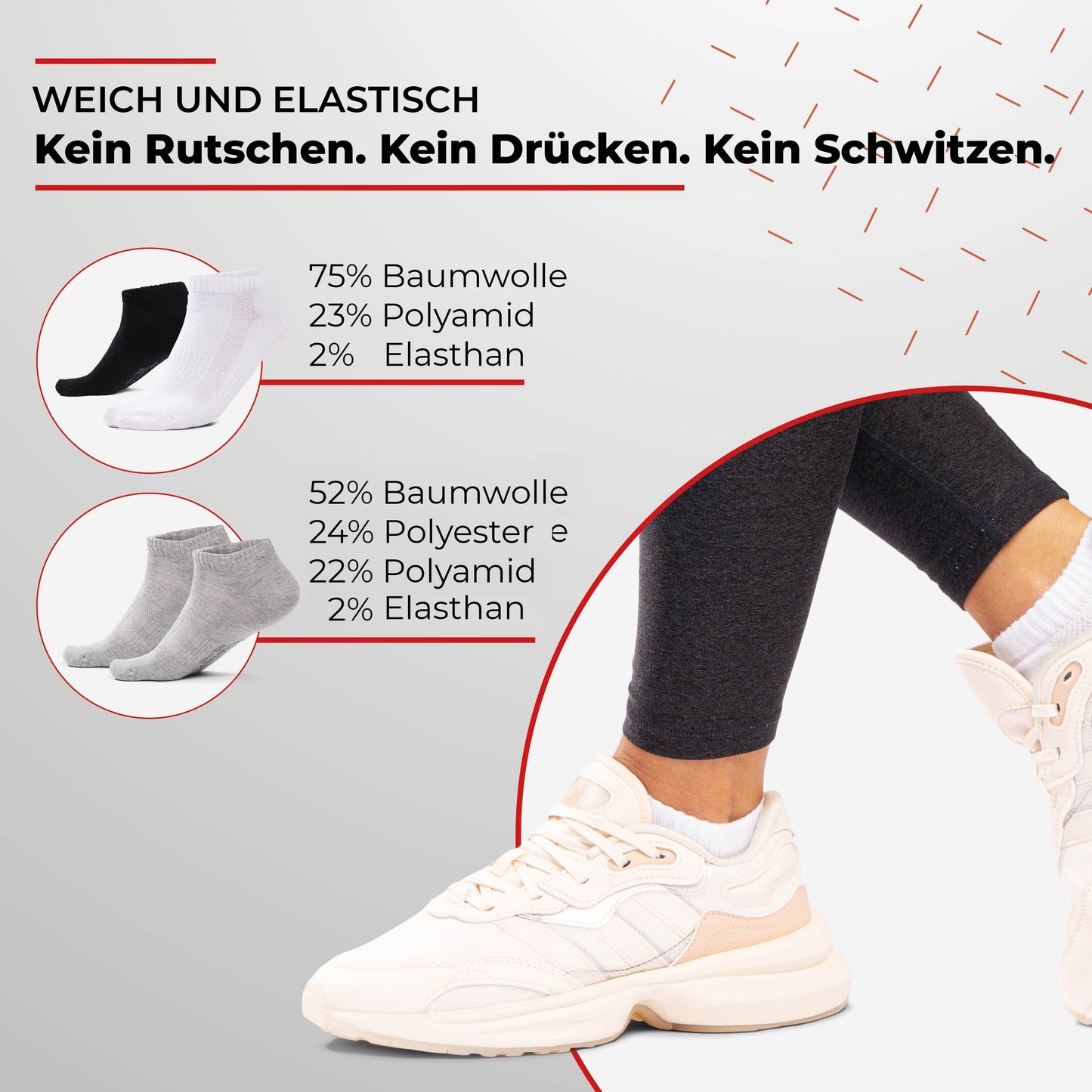 Sneaker Socken Damen & Herren (10 Paar) - Weiß/Grau