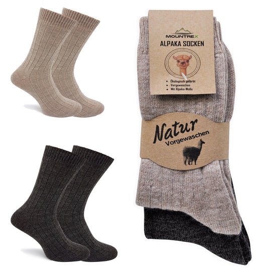 Alpaka Socken, Wollsocken (2 Paar) - Dünn (Beige/Braun)