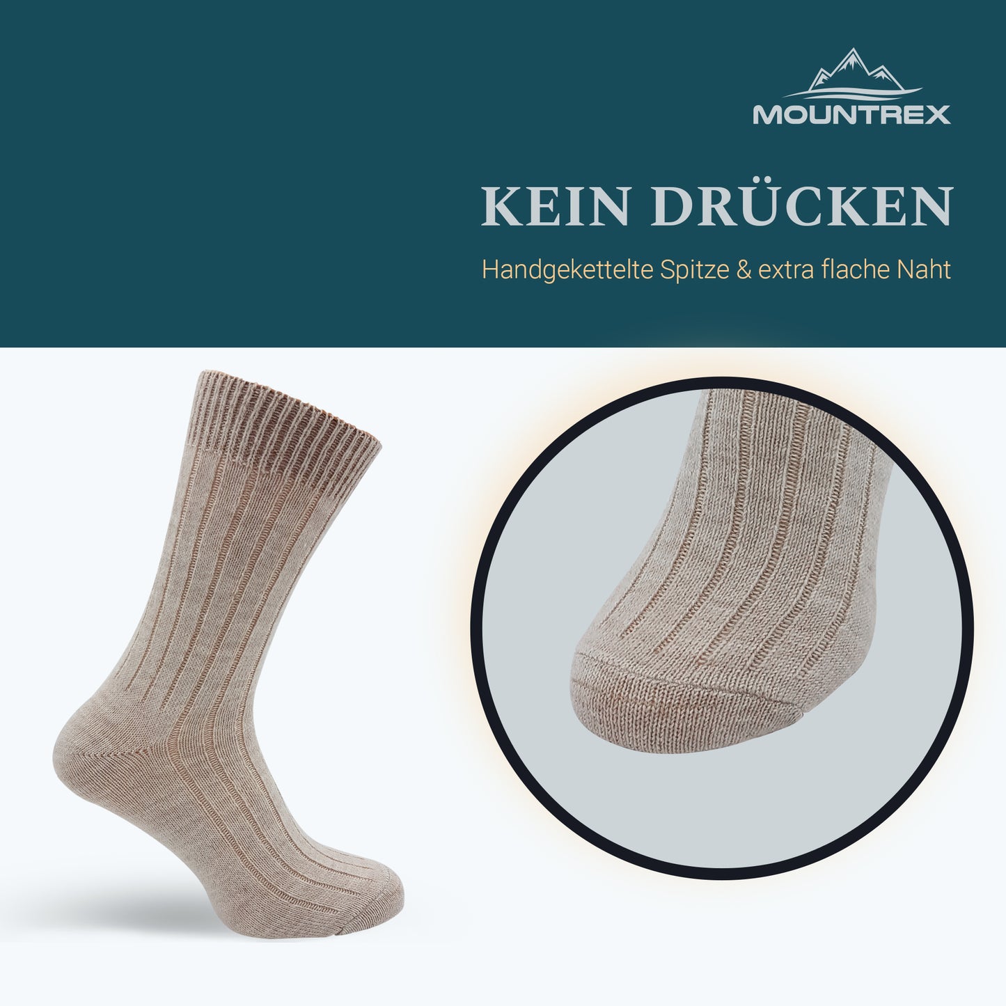 Alpaka Socken, Wollsocken (2 Paar) - Dünn (Ecru/Beige)