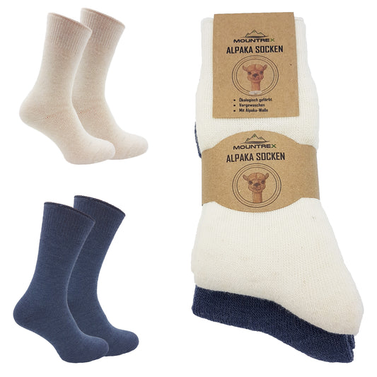 Alpaka Socken, Wollsocken (2 Paar) - Dick Thermo (Ecru/Jeans)