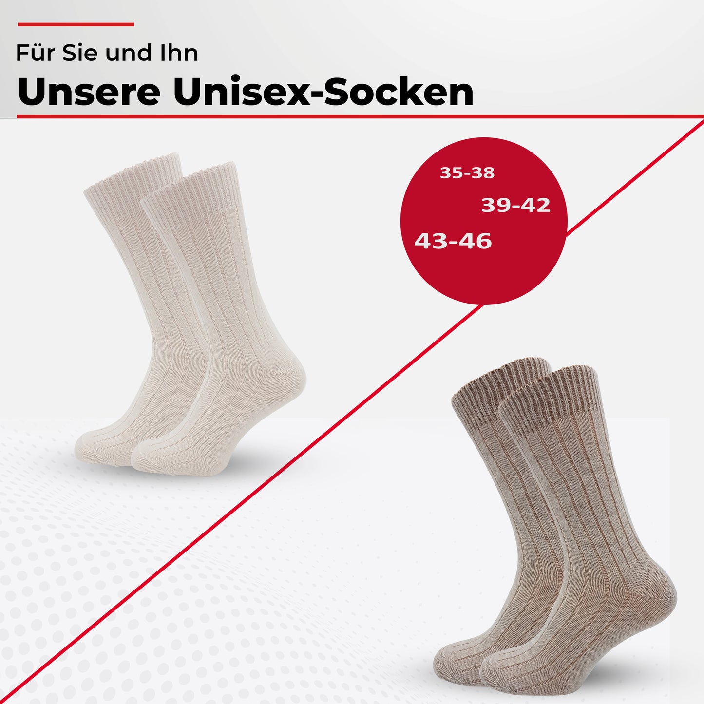 Alpaka Socken, Wollsocken (2 Paar) - Dünn (Ecru/Beige)