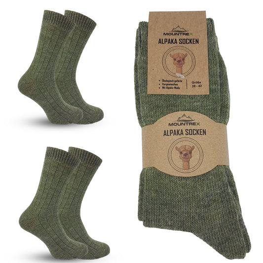 Alpaka Socken, Wollsocken (2 Paar) - Dünn (Grün)