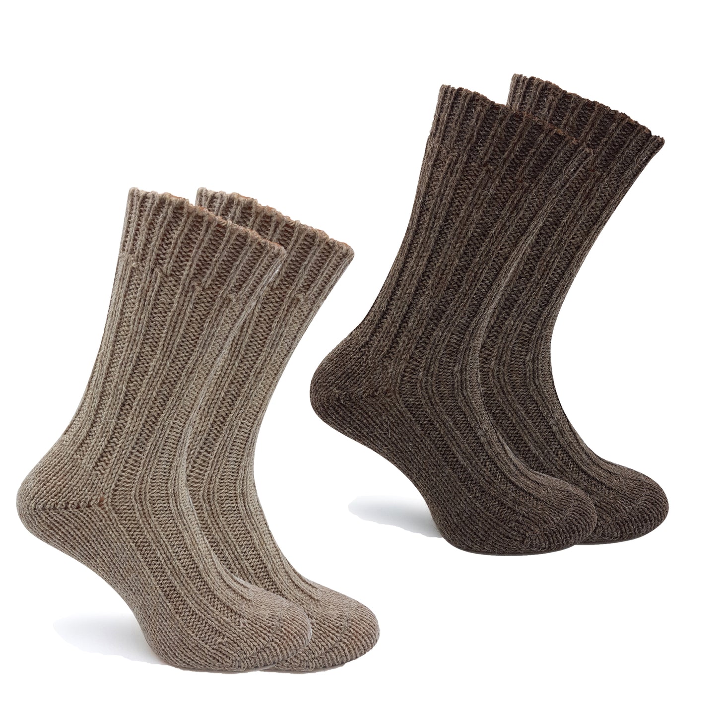 Alpaka Socken, Wollsocken (2 Paar) - Strick (Beige/Braun)