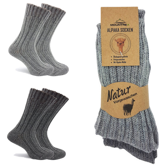 Alpaka Socken, Wollsocken (2 Paar) - Strick (Grau/Dunkelgrau)