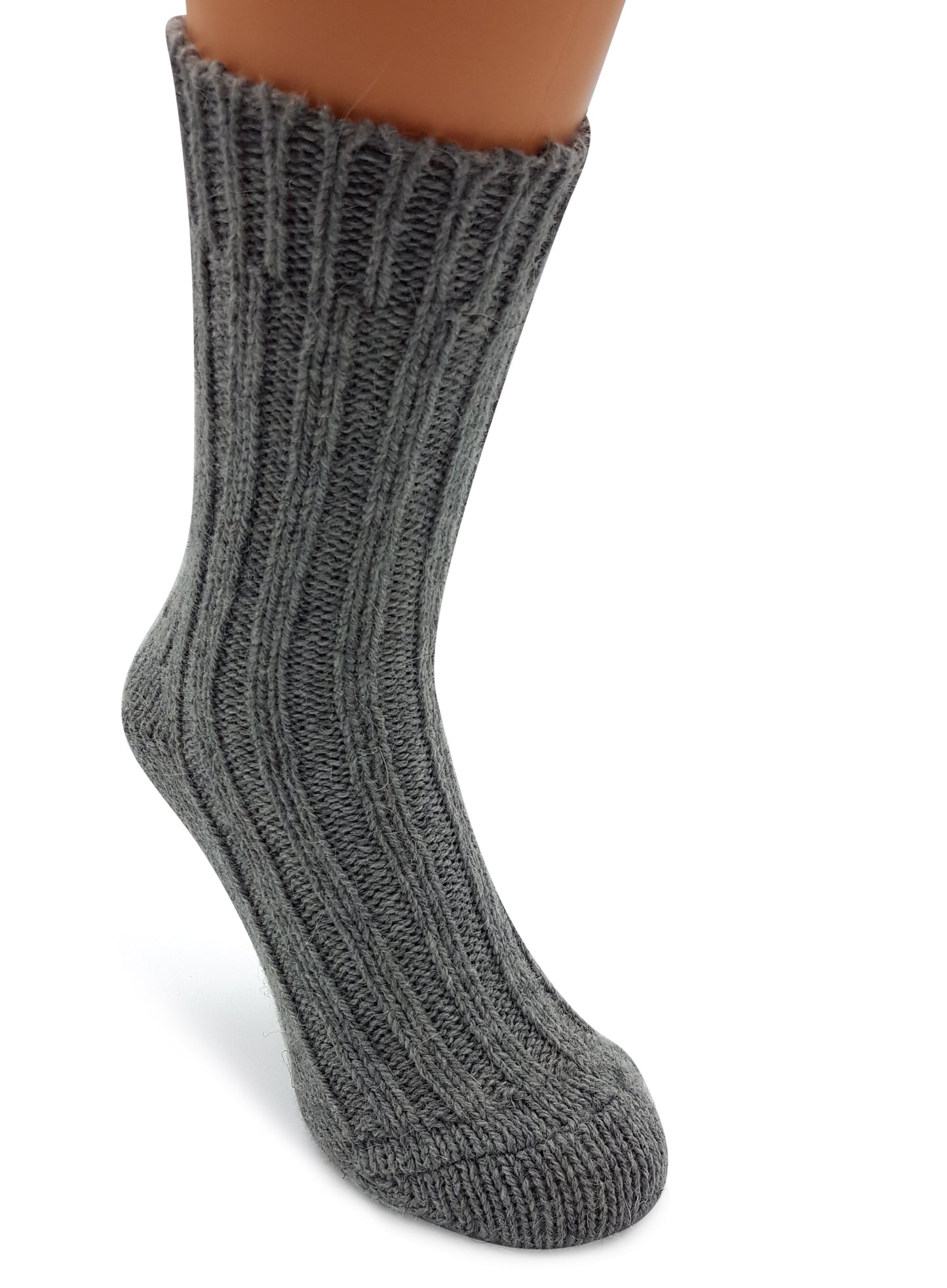 Alpaka Socken, Wollsocken (2 Paar) - Strick (Grau/Dunkelgrau)