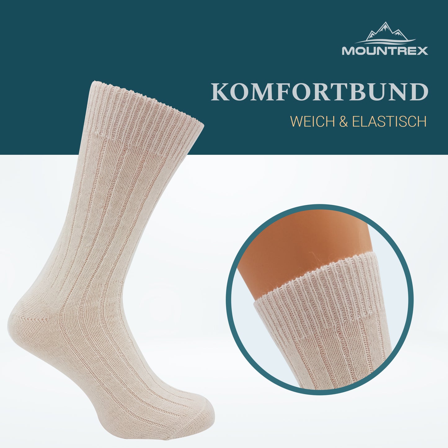 Alpaka Socken, Wollsocken (2 Paar) - Dünn (Ecru/Beige)