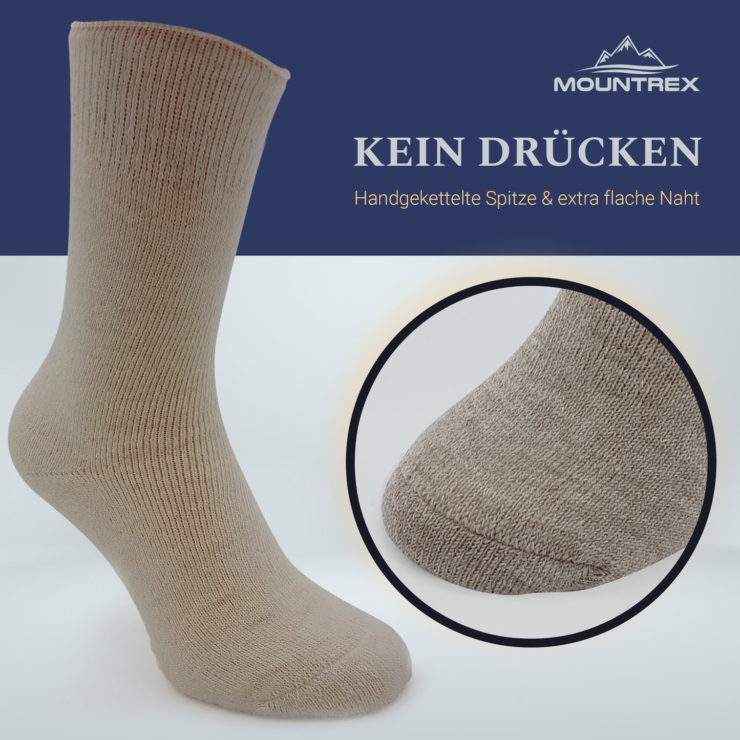 Alpaka Socken, Wollsocken (2 Paar) - Dick Thermo (Beige/Braun)