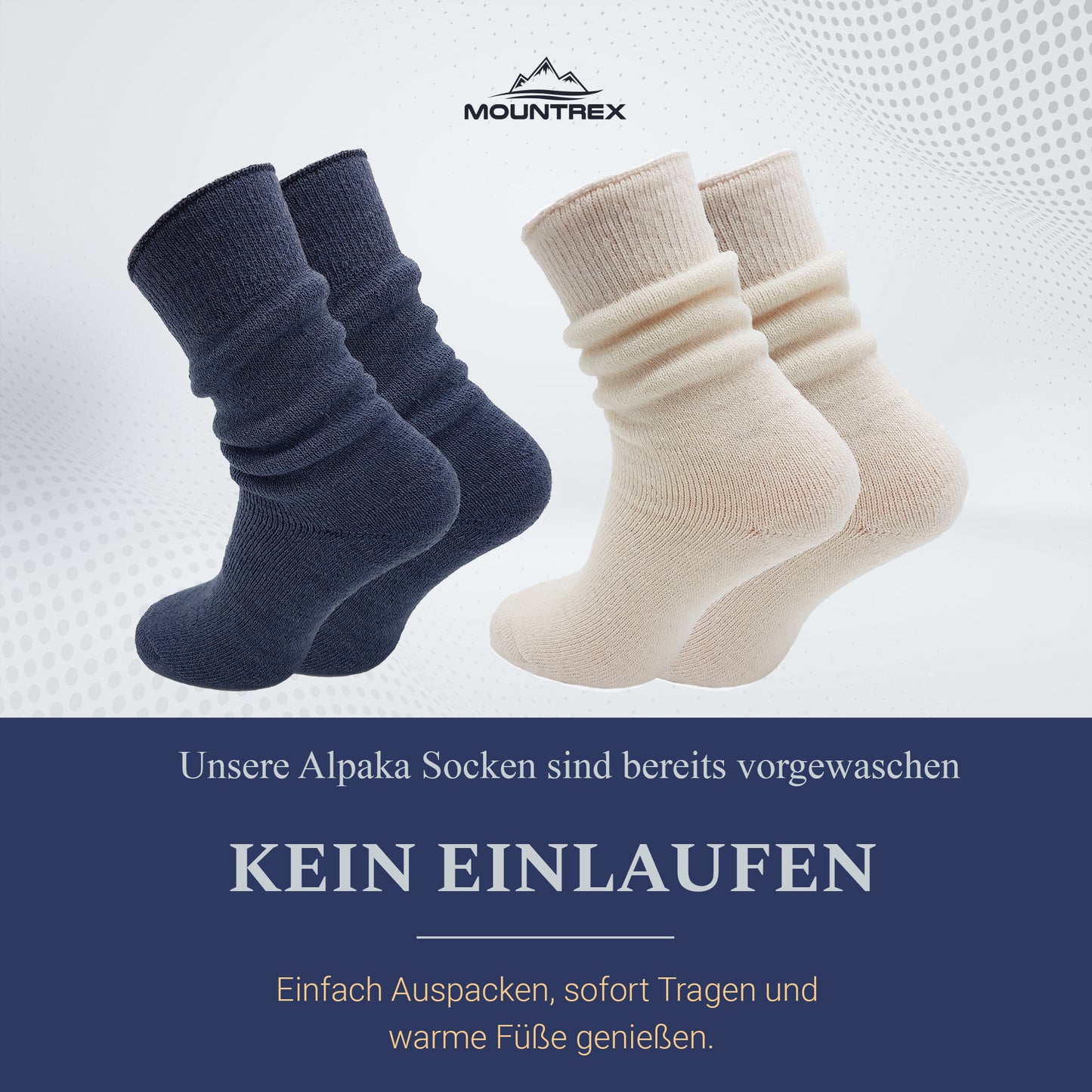 Alpaka Socken, Wollsocken (2 Paar) - Dick Thermo (Ecru/Jeans)