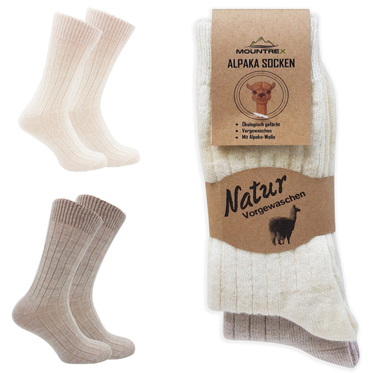 Alpaka Socken, Wollsocken (2 Paar) - Dünn (Ecru/Beige)