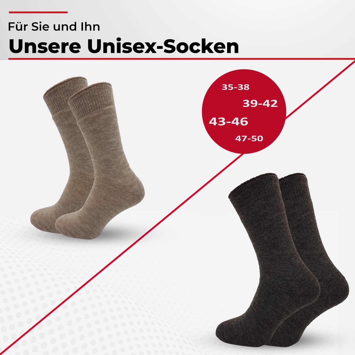 Alpaka Socken, Wollsocken (2 Paar) - Dick Thermo (Beige/Braun)