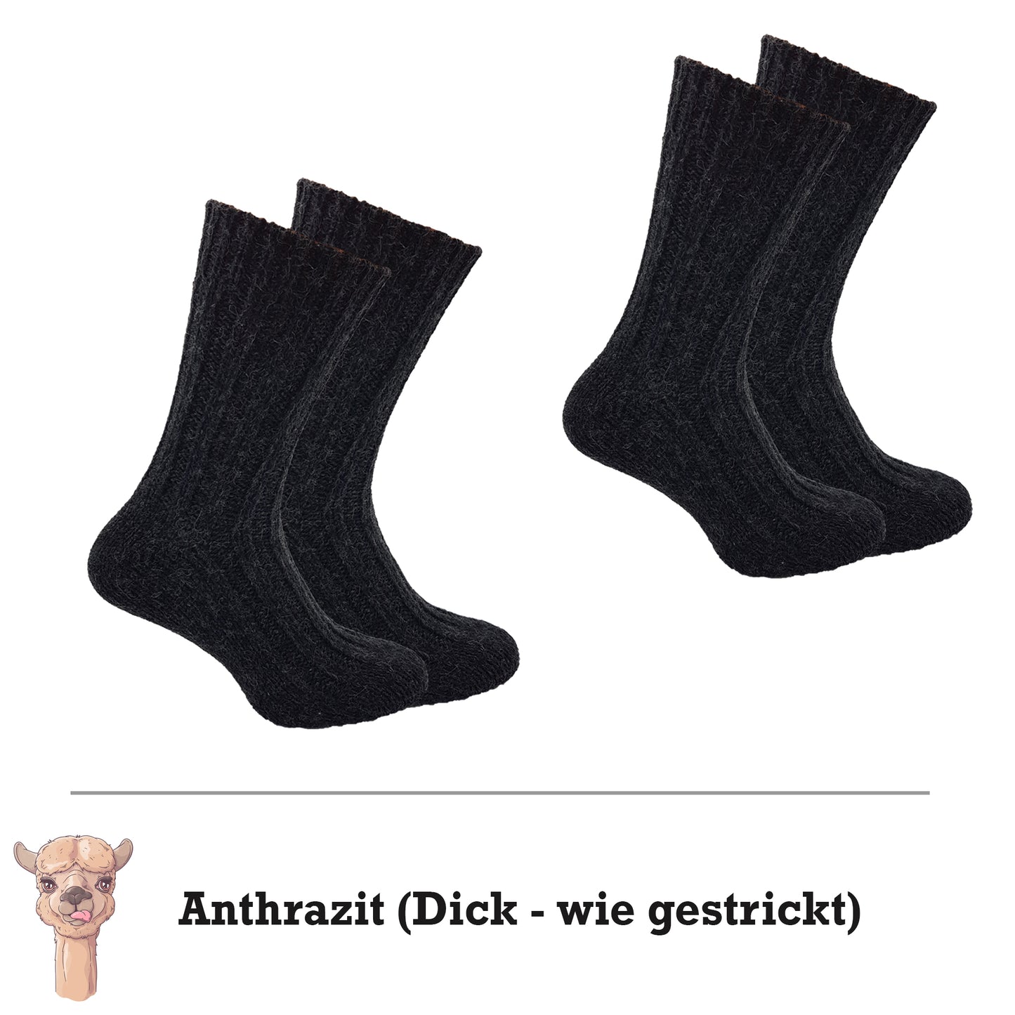 Alpaka Socken, Wollsocken (2 Paar) - Strick (Anthrazit)