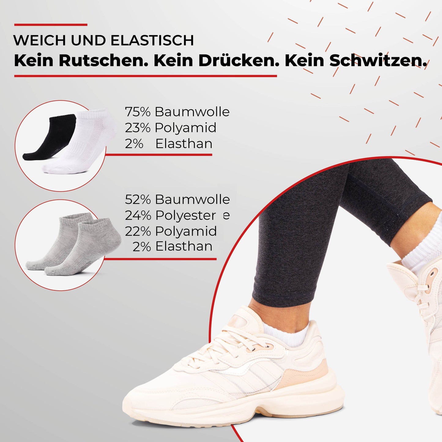 Sneaker Socken Damen & Herren (10 Paar) - Schwarz/Weiß