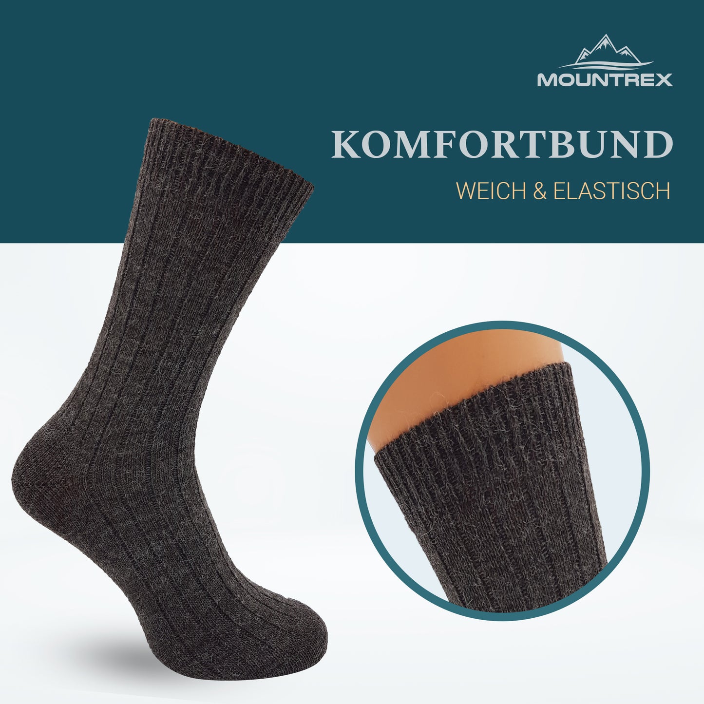 Alpaka Socken, Wollsocken (2 Paar) - Dünn (Beige/Braun)