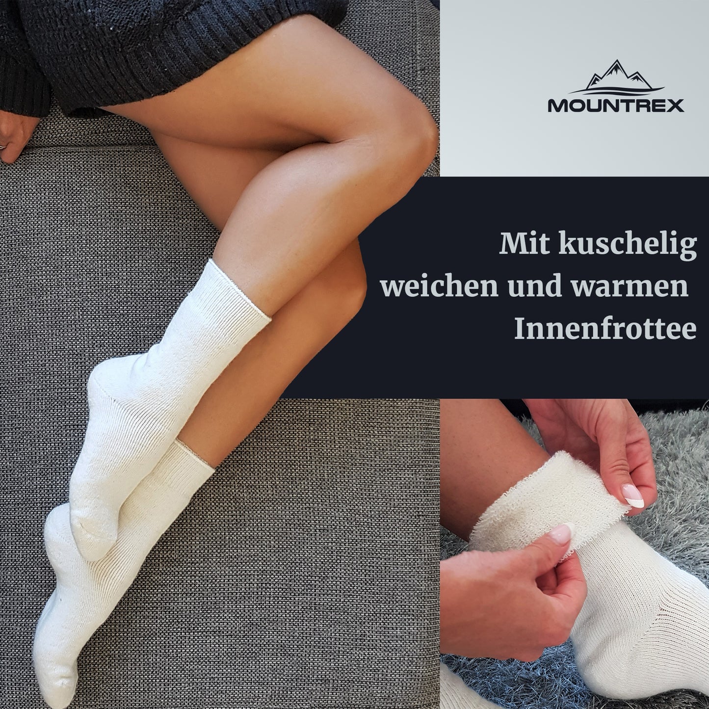 Alpaka Socken, Wollsocken (2 Paar) - Dick Thermo (Ecru/Jeans)