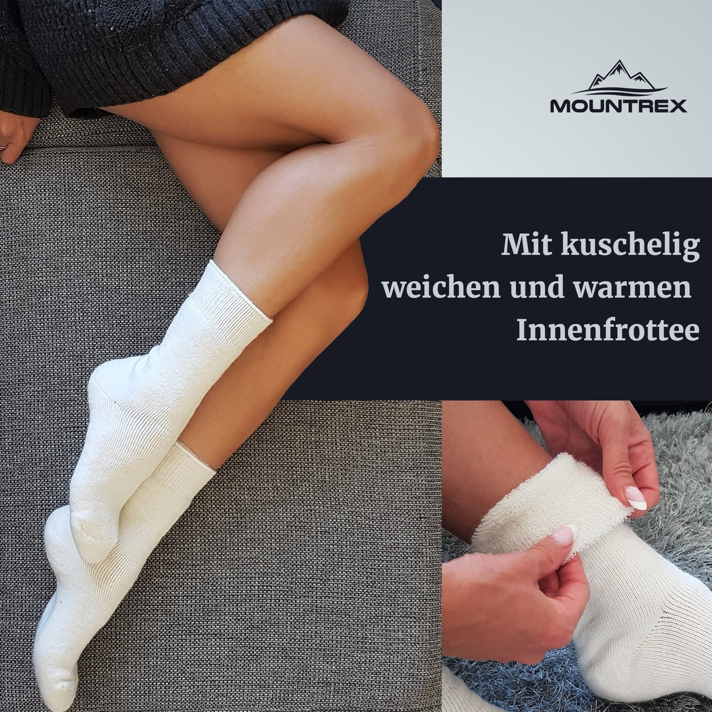 Alpaka Socken, Wollsocken (2 Paar) - Dick Thermo (Ecru/Beige)