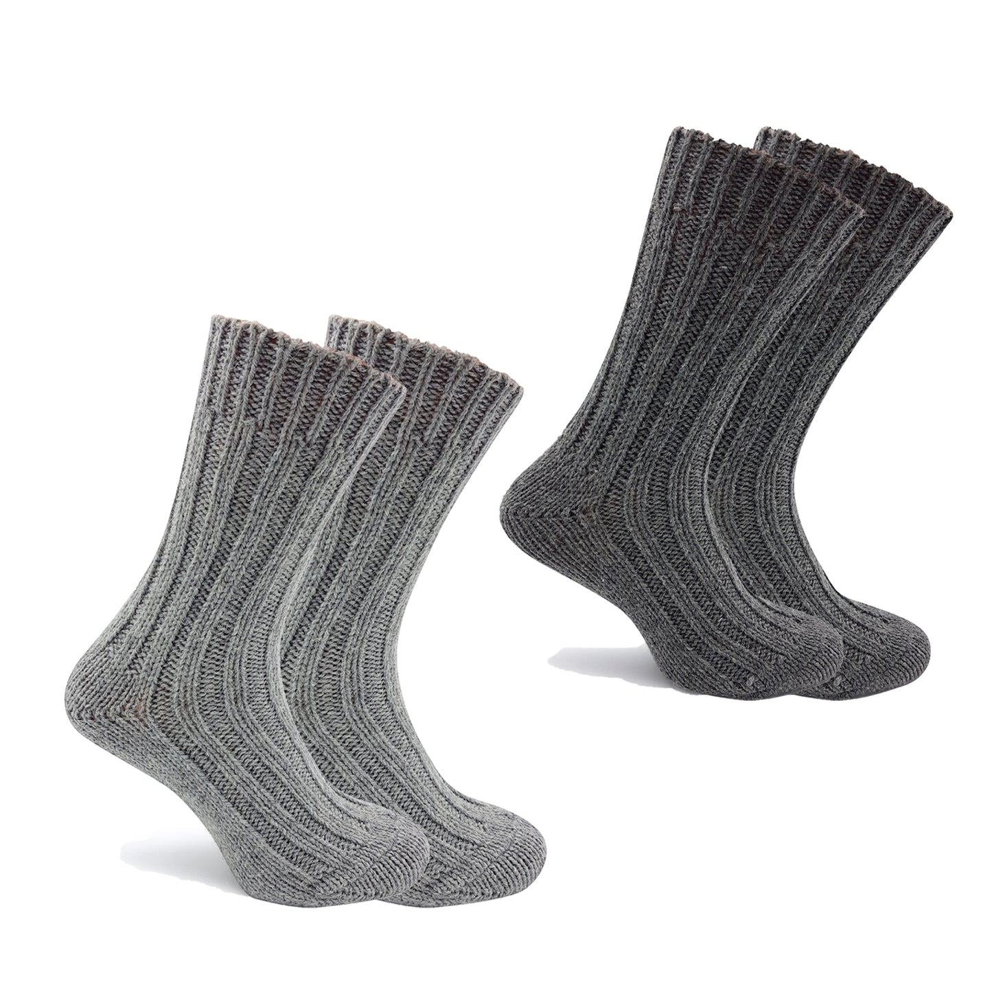 Alpaka Socken, Wollsocken (2 Paar) - Strick (Grau/Dunkelgrau)