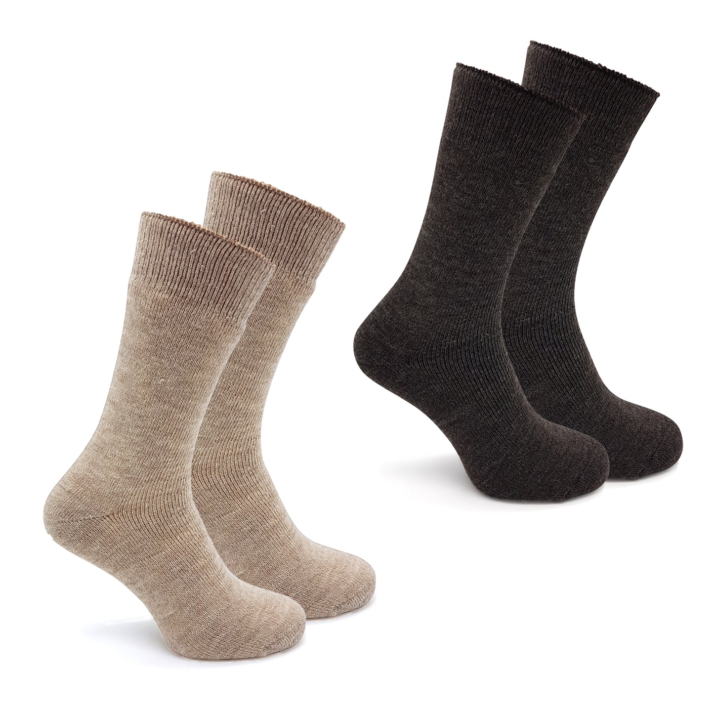 Alpaka Socken, Wollsocken (2 Paar) - Dick Thermo (Beige/Braun)