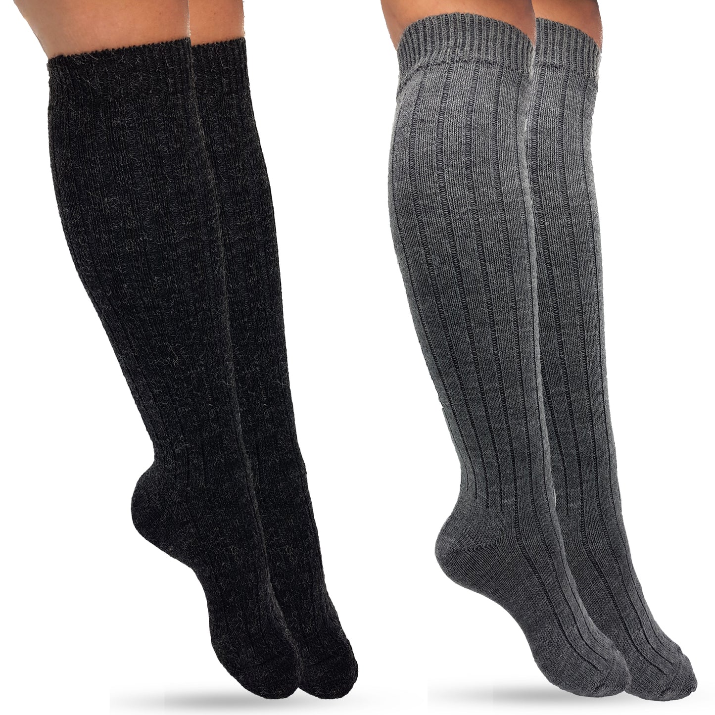 Alpaka Socken, Wollsocken (2 Paar) - Kniestrümpfe (Grau/Anthrazit)