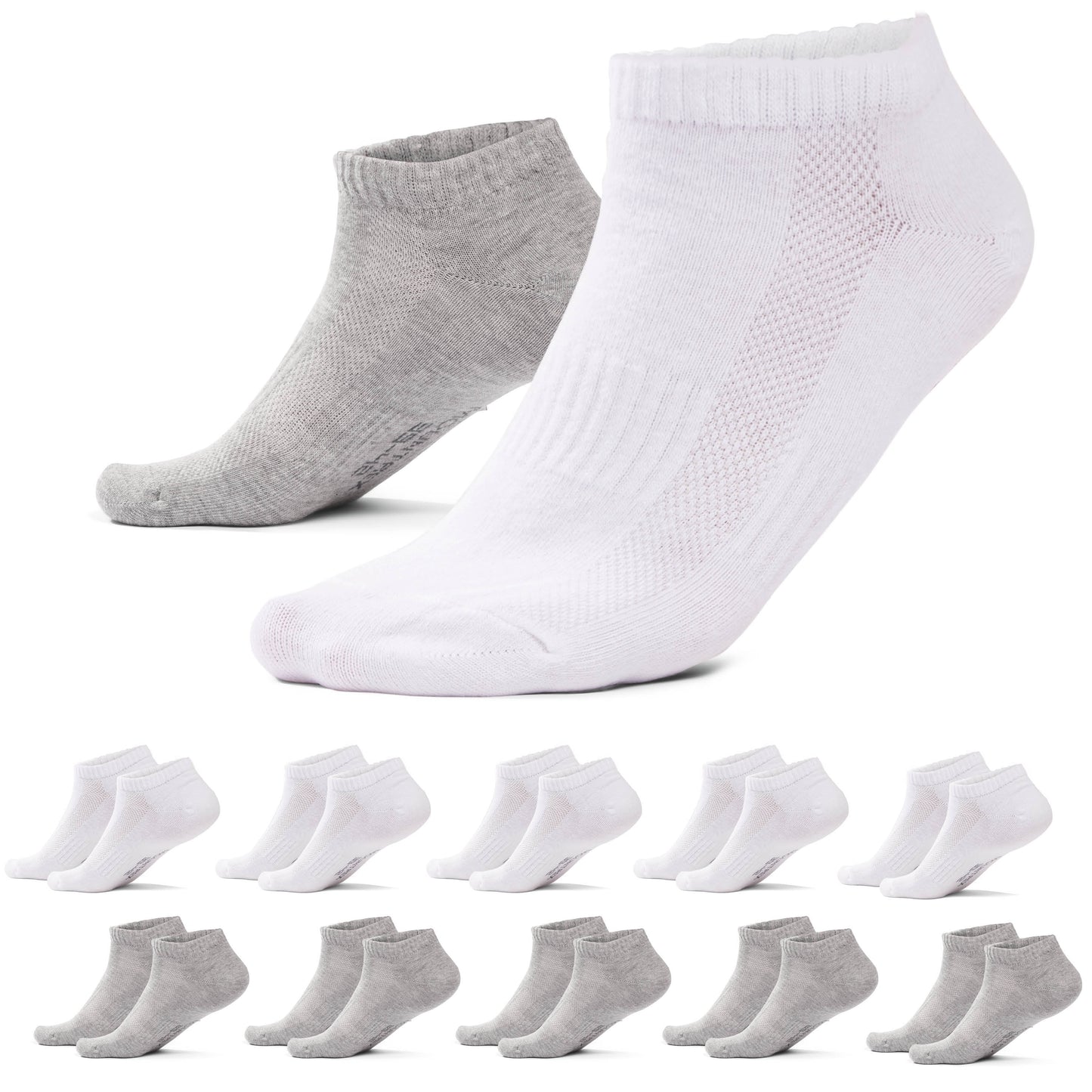 Sneaker Socken Damen & Herren (10 Paar) - Weiß/Grau