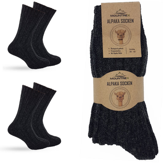 Alpaka Socken, Wollsocken (2 Paar) - Strick (Anthrazit)
