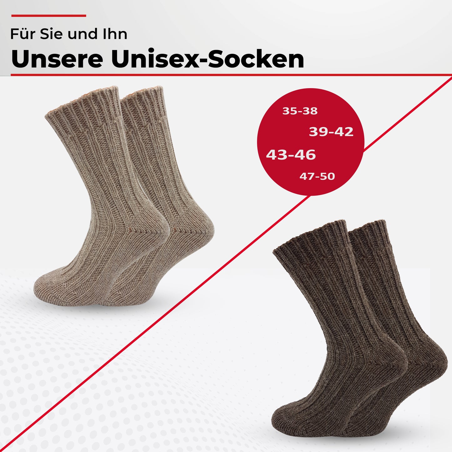 Alpaka Socken, Wollsocken (2 Paar) - Strick (Beige/Braun)