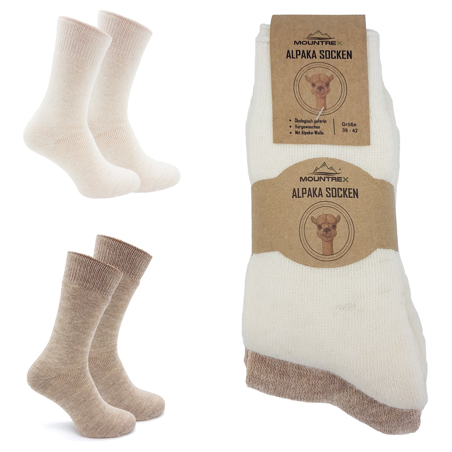 Alpaka Socken, Wollsocken (2 Paar) - Dick Thermo (Ecru/Beige)