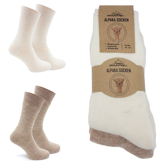 Alpaka Socken, Wollsocken (2 Paar) - Dick Thermo (Ecru/Beige)