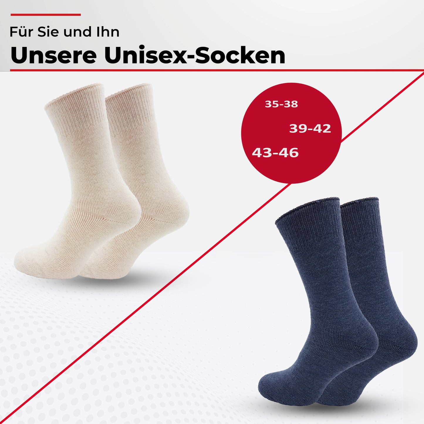 Alpaka Socken, Wollsocken (2 Paar) - Dick Thermo (Ecru/Jeans)