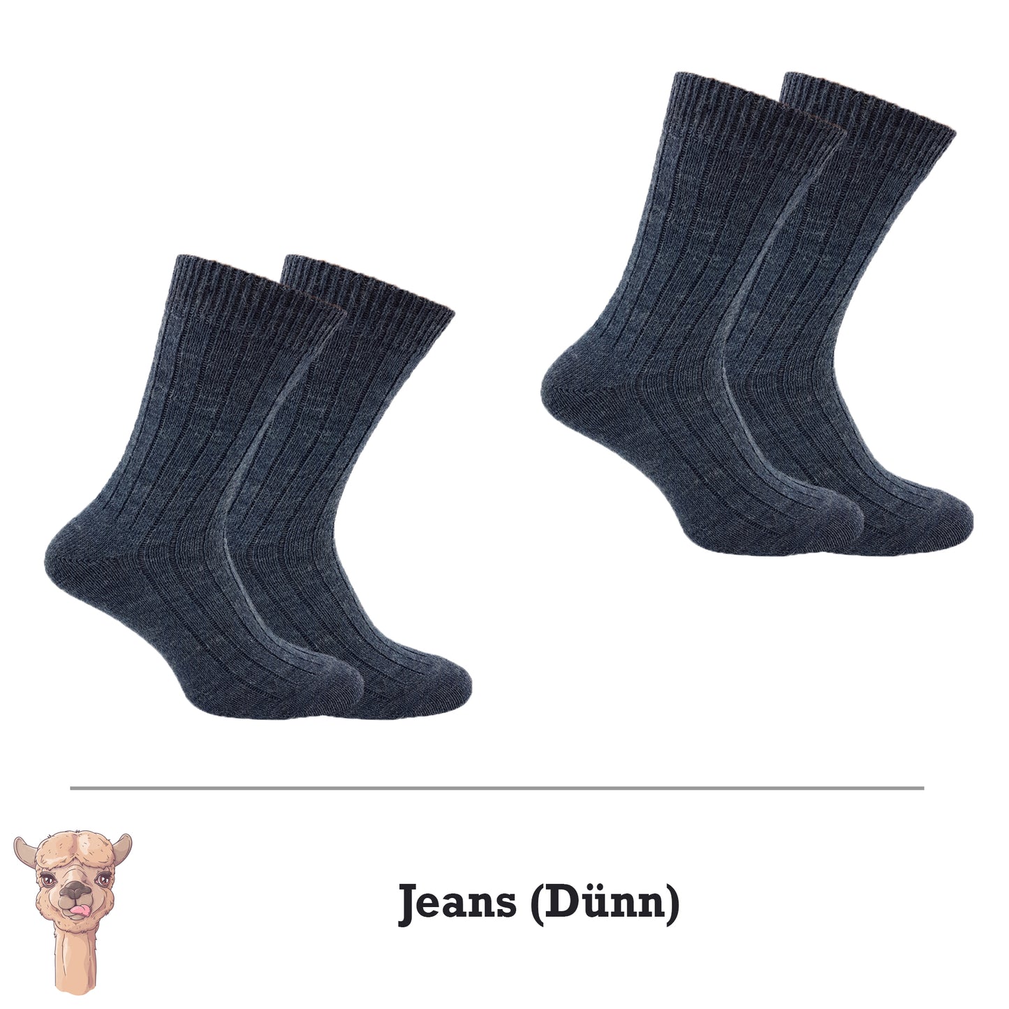 Alpaka Socken, Wollsocken (2 Paar) - Dünn (Jeans)