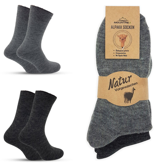 Alpaka Socken, Wollsocken (2 Paar) - Dick Thermo (Grau/Anthrazit)
